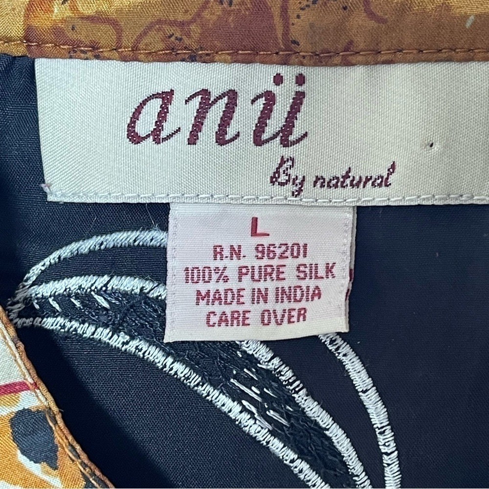 Anu by Natural Silk Embroidered Beaded Open Jacket Mandarin Neckline Large - Picture 11 of 16
